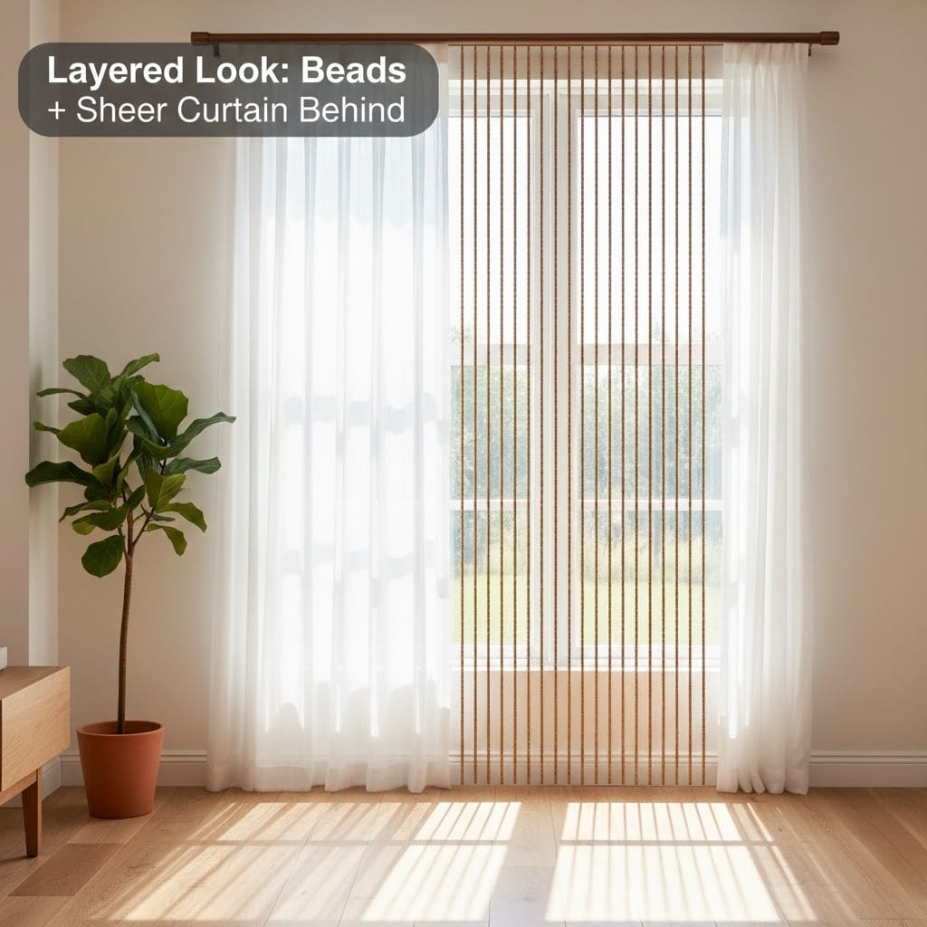 Layered look: beads + sheer curtain behind