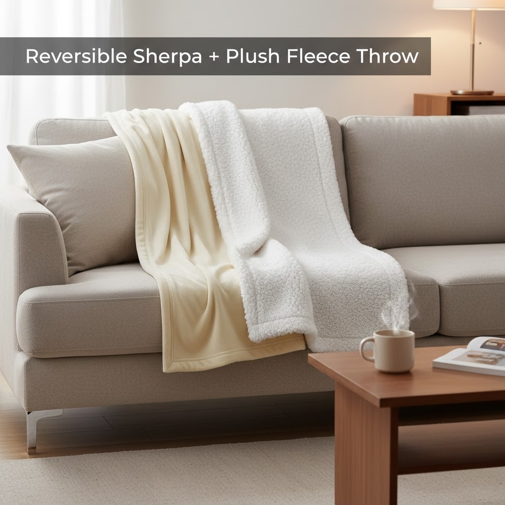 Reversible Sherpa + Plush Fleece Throw