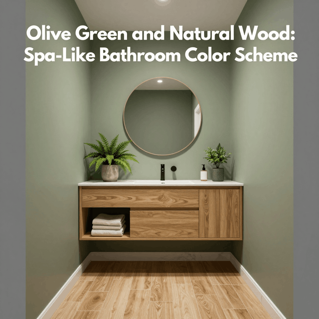 Olive Green and Natural Wood: Spa-Like Bathroom Color Scheme